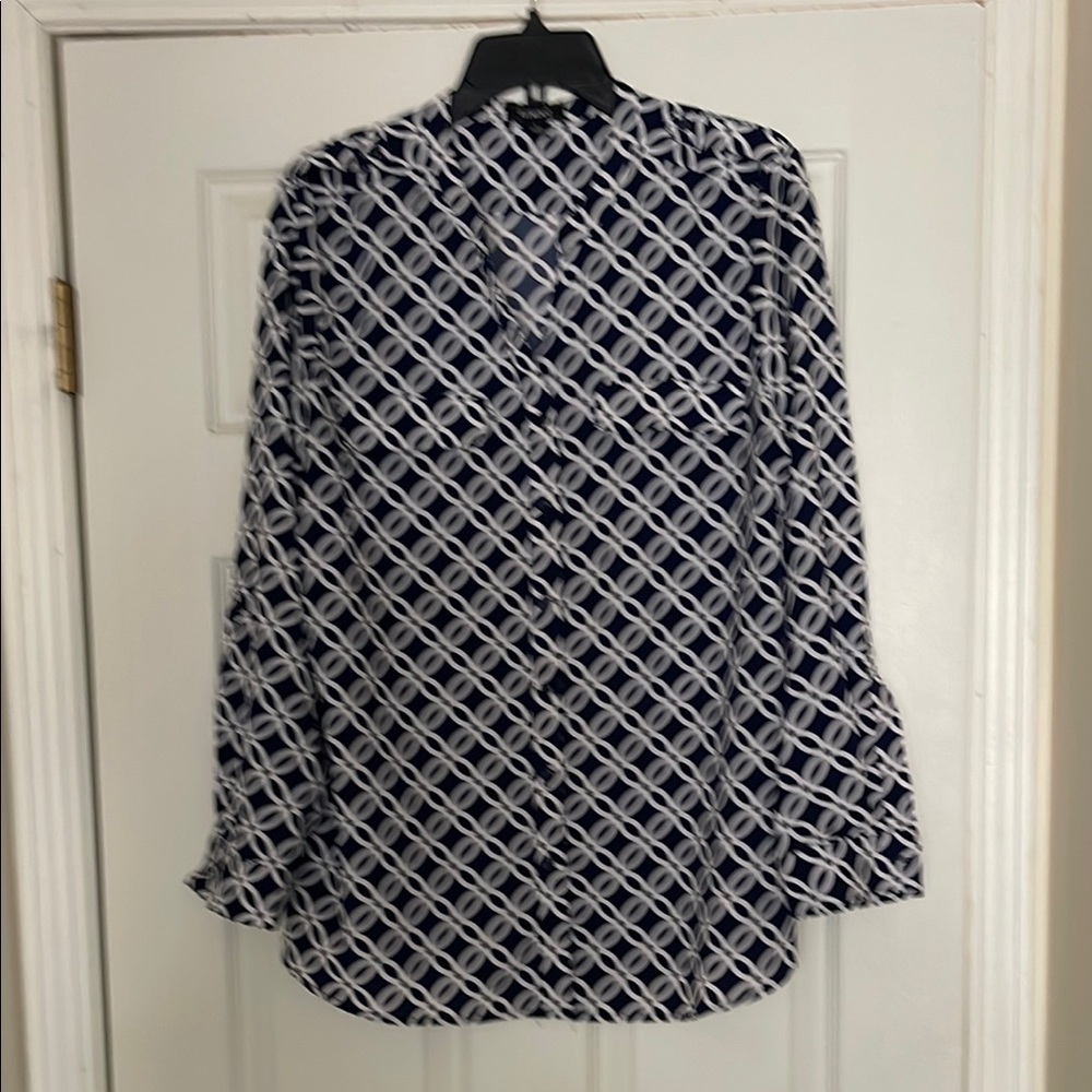 Elements - Navy and White Geometric Women's Top - size L - Picture 1 of 9